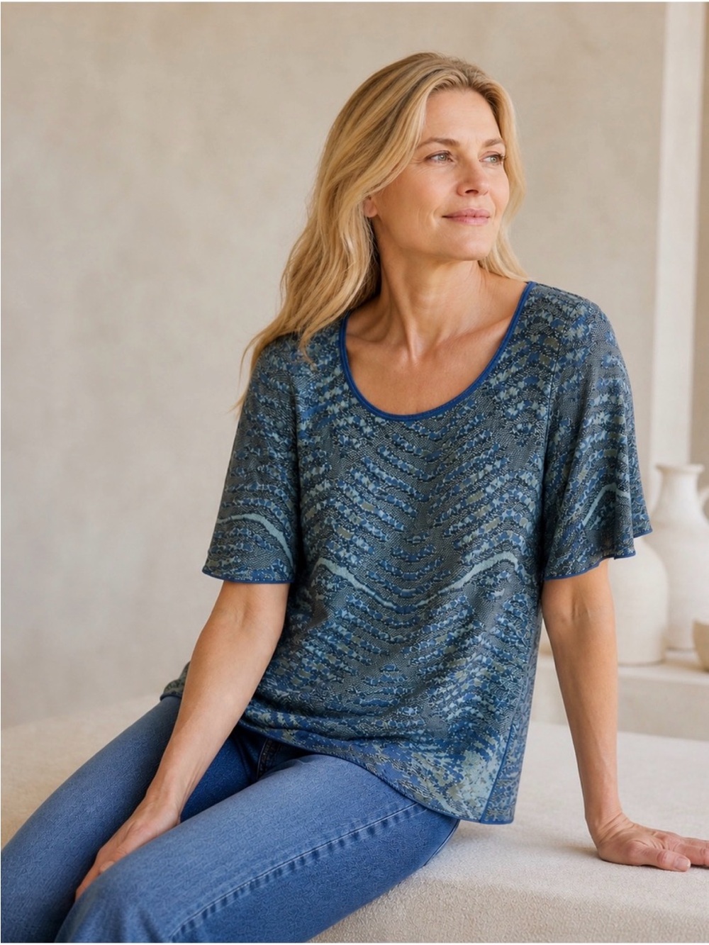 Peruvian Connection Pima Cotton Textured Knit Top XL NWT Blue